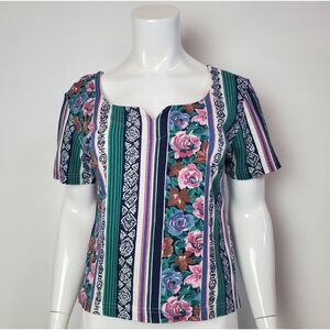 Vintage 80s Next Era Green Pink Floral Top